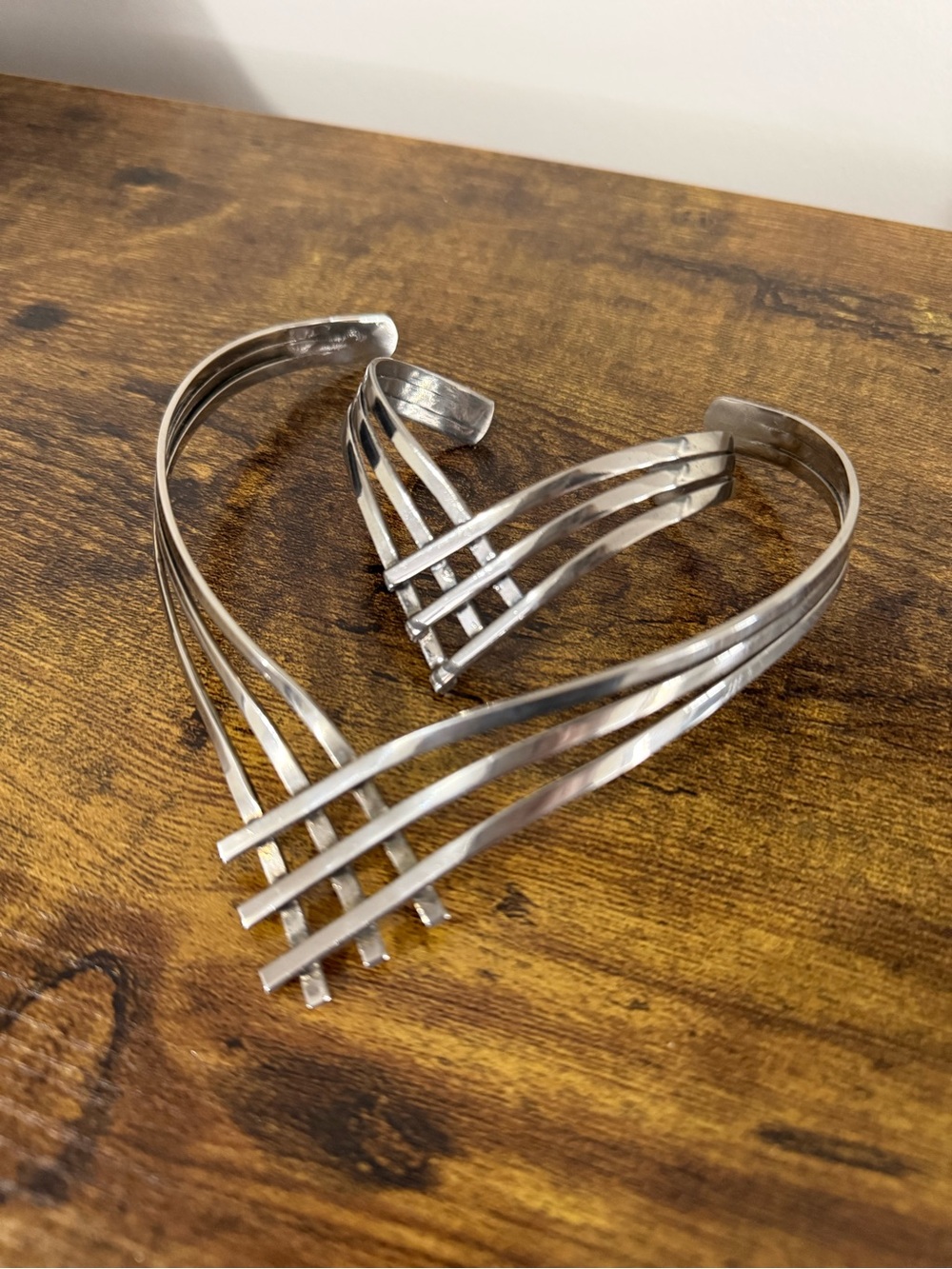 Vintage 60s/70s Silver Celtic Torque Necklace and Matching Cuff Bracelet Set